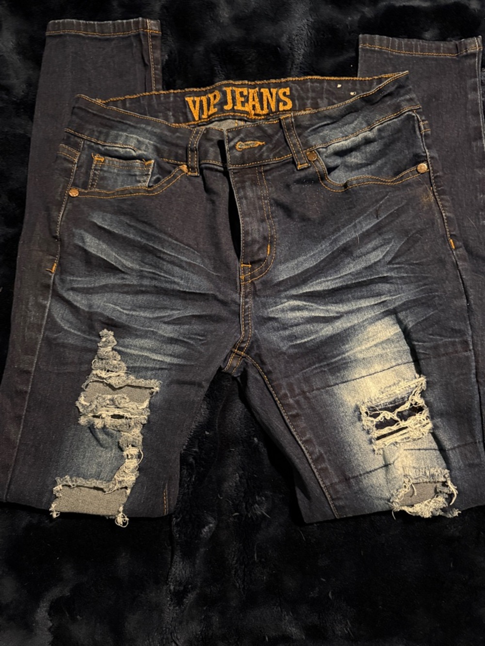 VIP Juniors Slim Straight Distressed Dark Wash Jeans